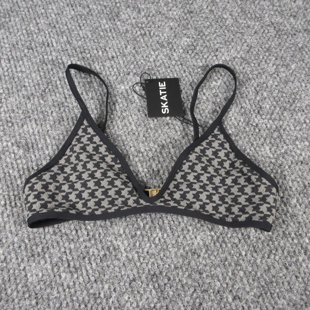 SKATIE Swim Top Womens S Black Houndstooth Bralette Lined Adjustable NWT
